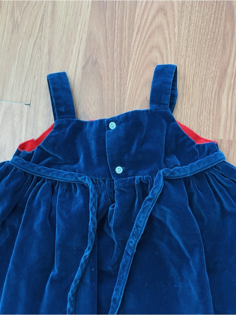 Vintage Velvet Navy Blue Floral Girl's Pinafore Dress Size 24 mos Coquette - Picture 5 of 5